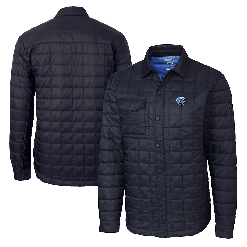 Men's Cutter & Buck  Navy North Carolina Tar Heels Alumni Logo Rainier PrimaLoft Eco Insulated Quilted Button-Up Shacket
