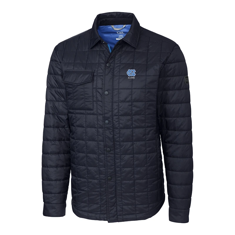 Men's Cutter & Buck  Navy North Carolina Tar Heels Alumni Logo Rainier PrimaLoft Eco Insulated Quilted Button-Up Shacket