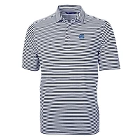 Polo recyclé à rayures écologiques et piqué Virtue pour homme, bleu Carolina, avec logo des anciens élèves Tar Heels de Caroline du Nord.
