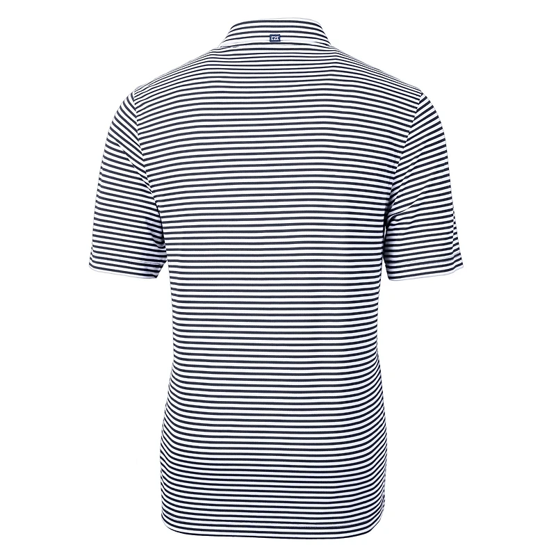 Polo recyclé à rayures et piqué écologique pour homme, bleu marine, avec logo des anciens élèves Tar Heels de Caroline du Nord, Cutter & Buck