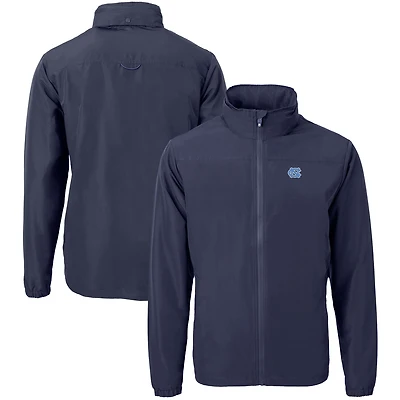 Men's Cutter & Buck Navy North Carolina Tar Heels Big Tall Charter Eco Knit Recycled Full-Zip Jacket
