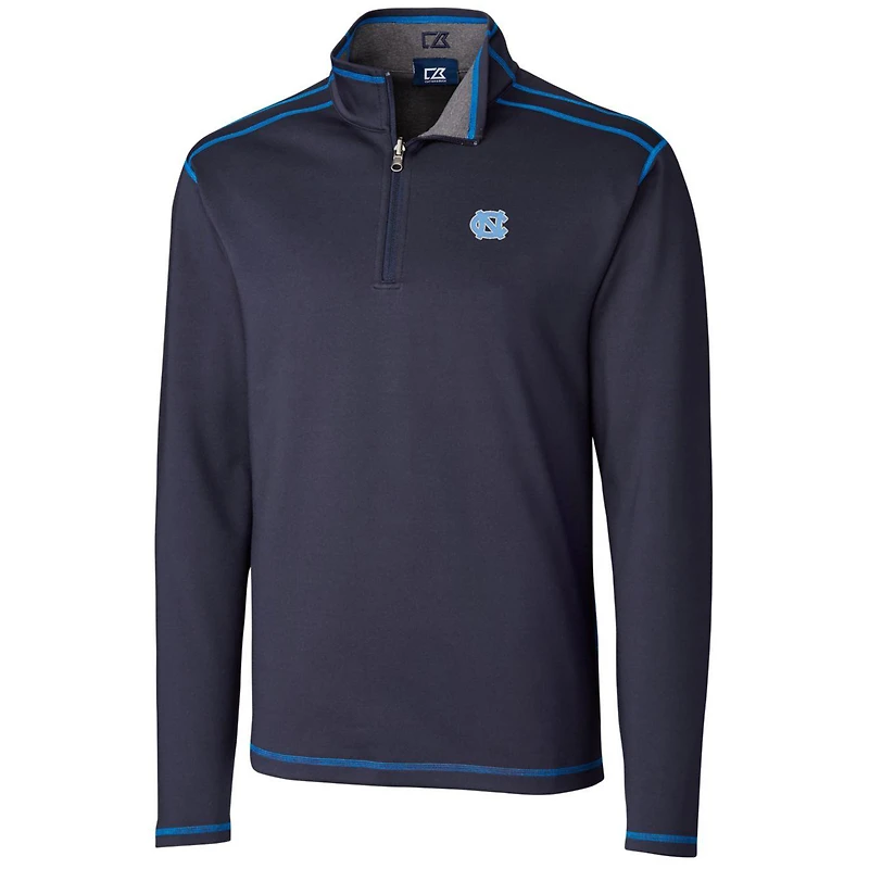 Men's Cutter & Buck Navy North Carolina Tar Heels Big Tall Reversible Quarter-Zip Pullover Jacket