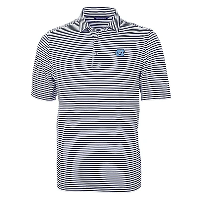 Polo Cutter & Buck bleu marine à rayures éco-responsables recyclées North Carolina Tar Heels Virtue pour homme