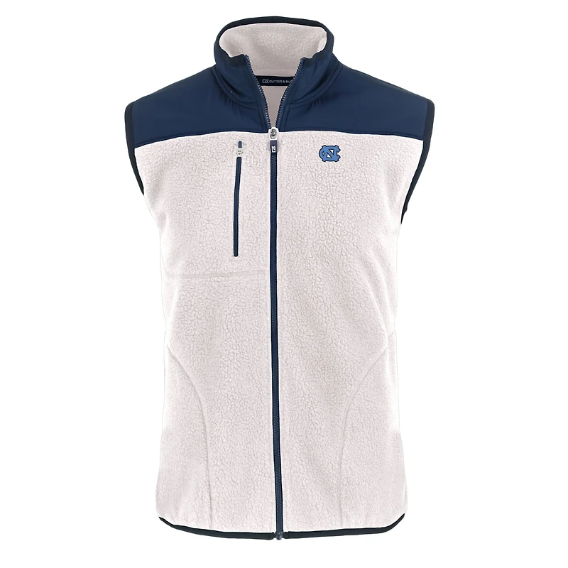 Men's Cutter & Buck Oatmeal North Carolina Tar Heels Cascade Eco Sherpa Fleece Full-Zip Vest
