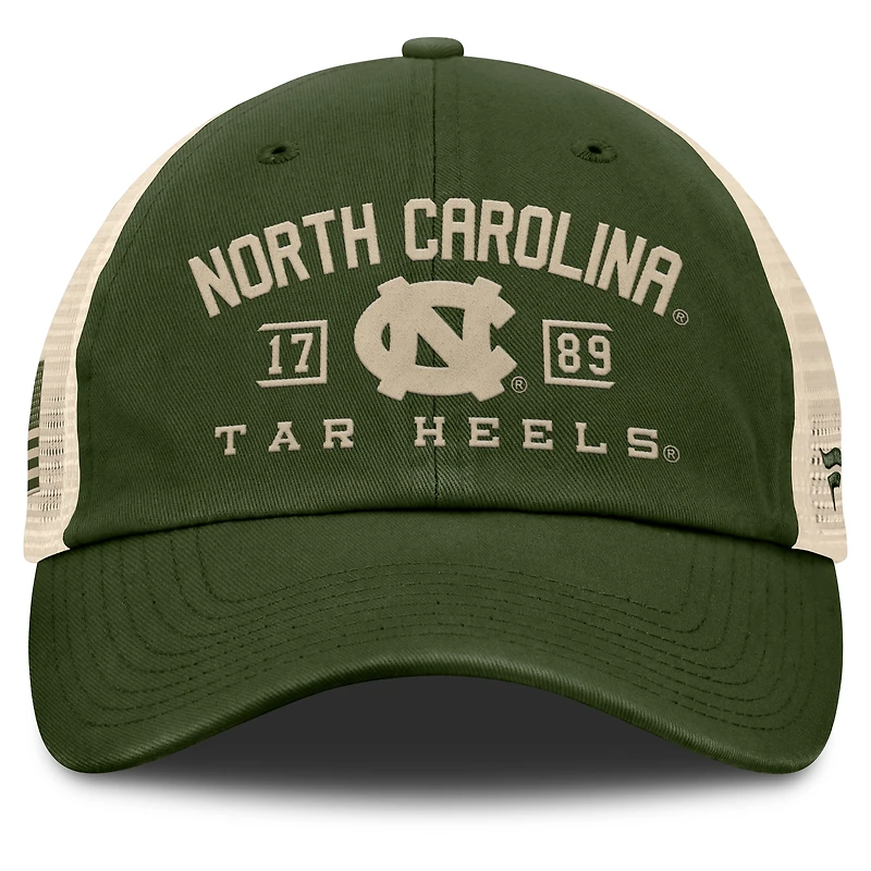 Men's Fanatics Olive North Carolina Tar Heels OHT Military Appreciation Frontier Trucker Adjustable Hat
