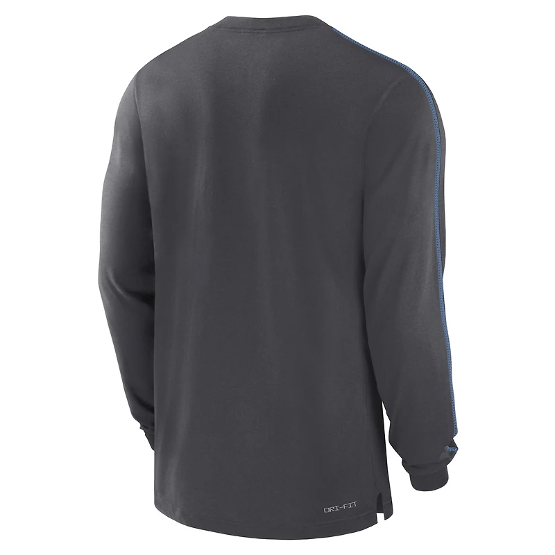 Men's Jordan Brand Anthracite North Carolina Tar Heels 2024 Sideline Player Tri-Blend Performance Long Sleeve T-Shirt