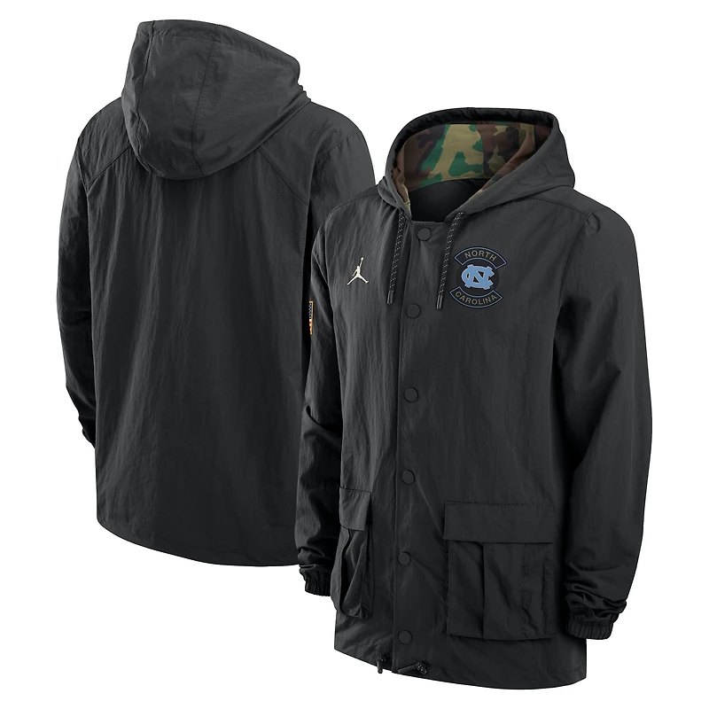 Veste à boutons-pression Jordan Brand noire pour homme, North Carolina Tar Heels 2025 NCAA, hommage aux militaires