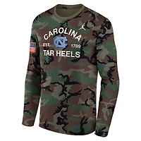 T-shirt à manches longues Jordan Brand Camo North Carolina Tar Heels 2025 Military Appreciation Legend Dri-FIT pour homme