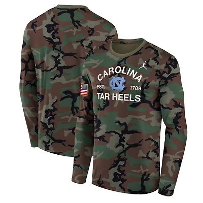 Men's Jordan Brand Camo North Carolina Tar Heels 2025 Military Appreciation Legend Dri-FIT Long Sleeve T-Shirt