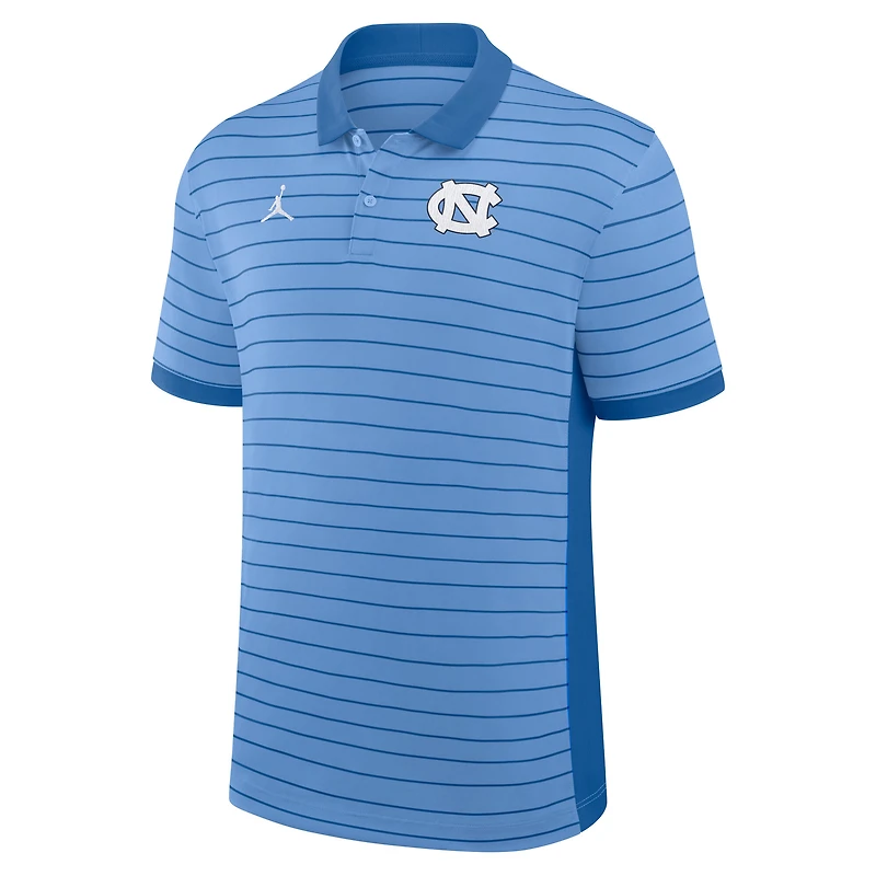 Polo Jordan Brand Carolina Blue pour homme, équipe des Tar Heels de Caroline du Nord, début saison 2025, avec rayures Victory Sideline Dri-FIT