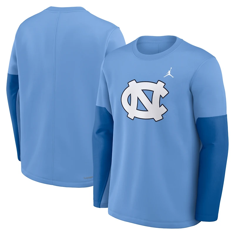 T-shirt à manches longues Jordan Brand Carolina Blue pour homme, équipe des Tar Heels de Caroline du Nord 2025, Sideline Coach Therma-FIT