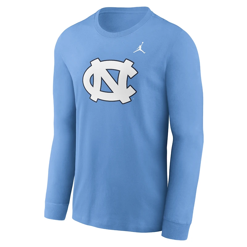 T-shirt à manches longues avec logo principal des Tar Heels de Caroline du Nord Jordan Brand pour homme