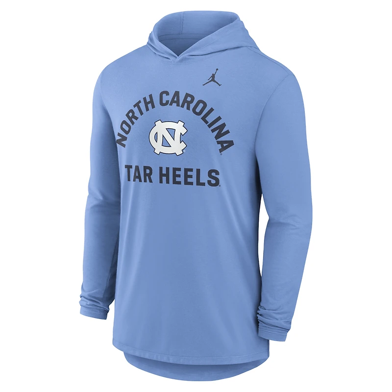 Men's Jordan Brand Carolina Blue North Tar Heels Primetime Arch Tri-Blend Dri-FIT Long Sleeve Hooded T-Shirt