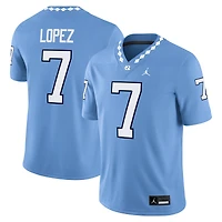 Maillot de football Jordan Brand Gio Lopez pour homme, bleu Caroline, domicile des Tar Heels Caroline du Nord, match NIL