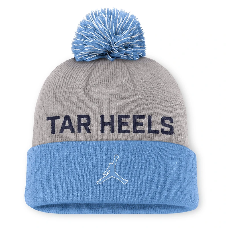Men's Jordan Brand Gray/Carolina Blue North Carolina Tar Heels Primetime Peak Cuffed Knit Hat with Pom