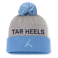 Men's Jordan Brand Gray/Carolina Blue North Carolina Tar Heels Primetime Peak Cuffed Knit Hat with Pom