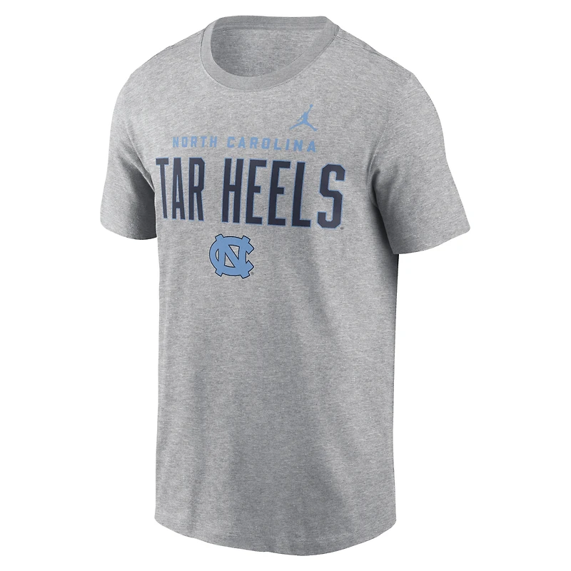 T-shirt Jordan Brand Heather Grey North Carolina Tar Heels Campus 2-Hit Primary Mascot pour homme
