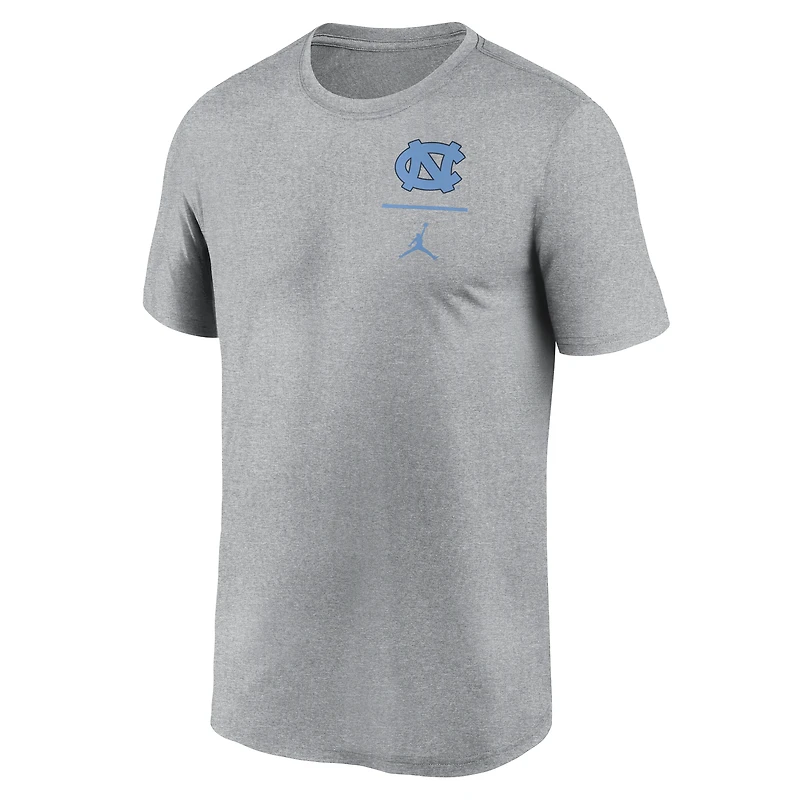 T-shirt Jordan Brand Heather Grey pour homme avec logo principal et légende des North Carolina Tar Heels