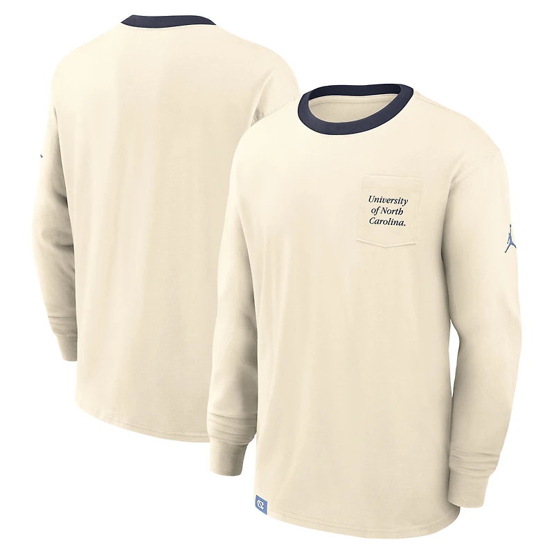 Men's Jordan Brand Natural North Carolina Tar Heels Athletic Prep Max90 Pocket Logo Long Sleeve T-Shirt