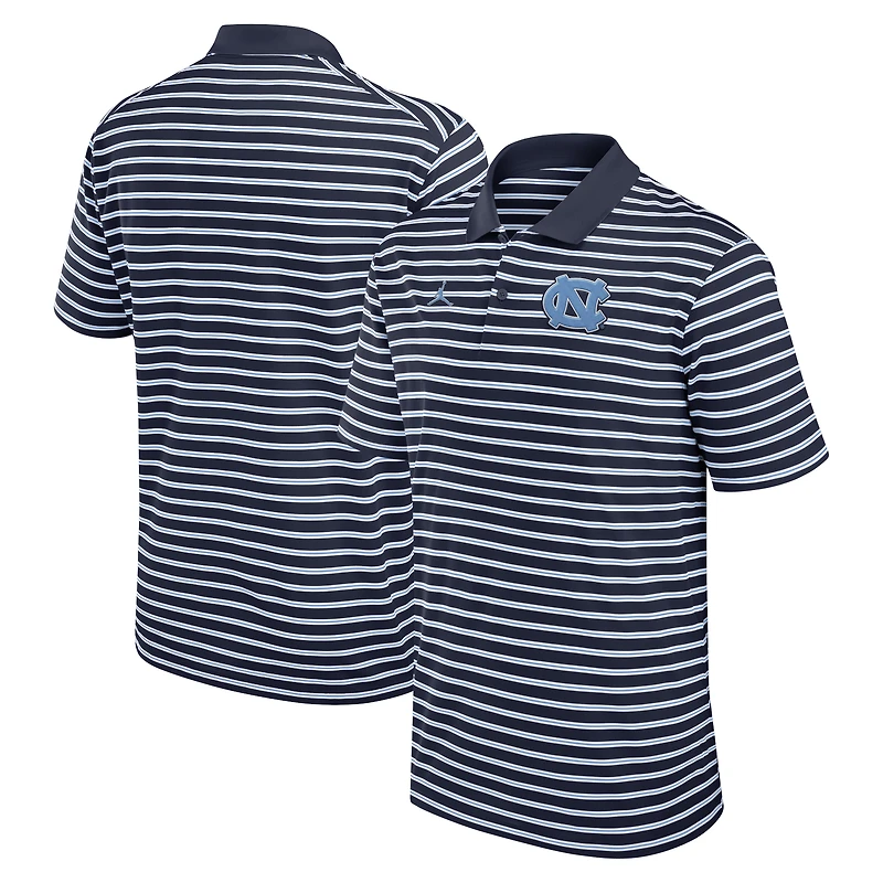 Polo Jordan Brand bleu marine/blanc pour homme des Tar Heels de Caroline du Nord Primetime Victory Striped Dri-FIT