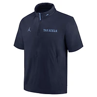 Men's Jordan Brand Navy North Carolina Tar Heels 2024 Sideline Coach Short Sleeve Half-Zip Hoodie Jacket