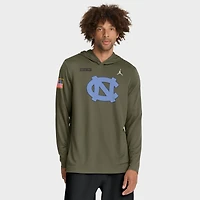 Men's Jordan Brand Olive North Carolina Tar Heels 2025 Military Appreciation Dri-FIT Long Sleeve Hoodie T-Shirt