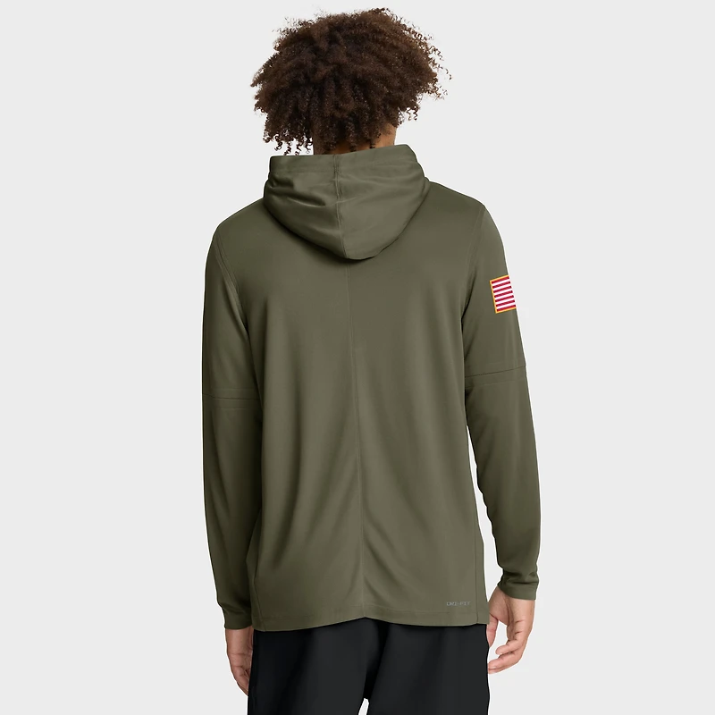 Men's Jordan Brand Olive North Carolina Tar Heels 2025 Military Appreciation Dri-FIT Long Sleeve Hoodie T-Shirt