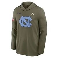 Men's Jordan Brand Olive North Carolina Tar Heels 2025 Military Appreciation Dri-FIT Long Sleeve Hoodie T-Shirt
