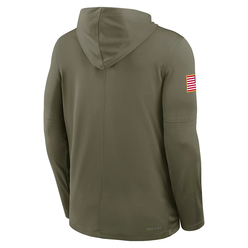 T-shirt à capuche et manches longues Jordan Brand Olive North Carolina Tar Heels 2025 Military Appreciation Dri-FIT pour homme