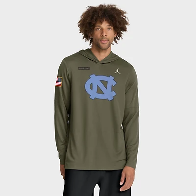 Men's Jordan Brand Olive North Carolina Tar Heels 2025 Military Appreciation Dri-FIT Long Sleeve Hoodie T-Shirt