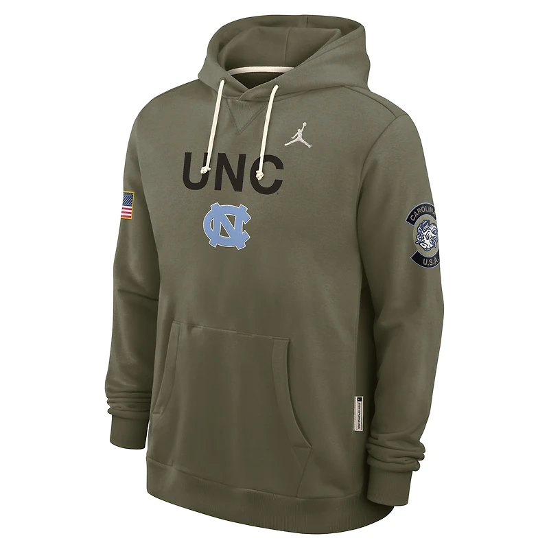 Men's Jordan Brand Olive North Carolina Tar Heels 2025 Military Appreciation Standard Issue Dri-FIT Hoodie