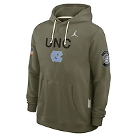 Men's Jordan Brand Olive North Carolina Tar Heels 2025 Military Appreciation Standard Issue Dri-FIT Hoodie