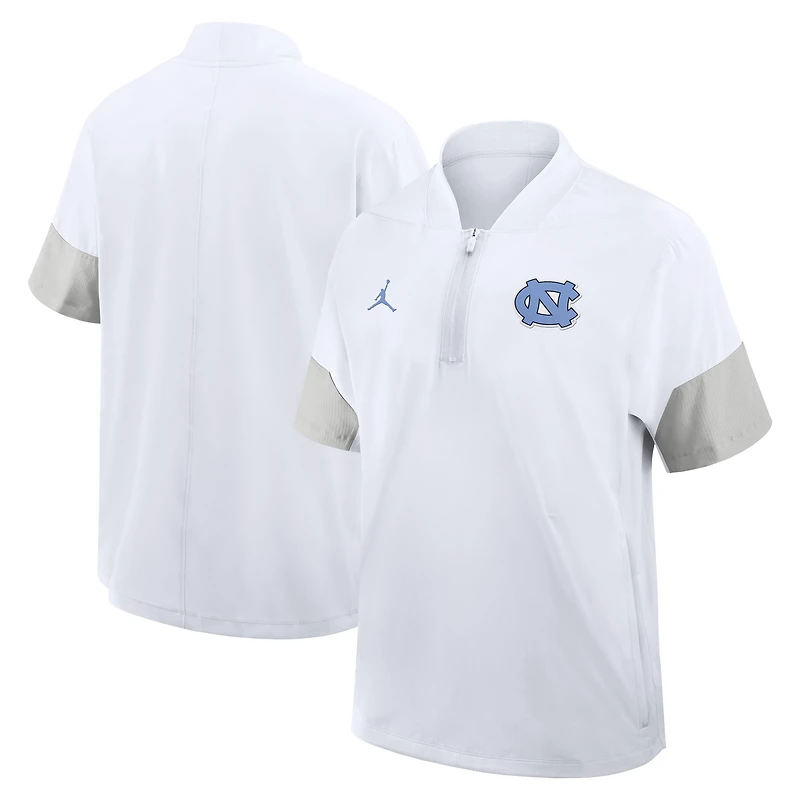 Men's Jordan Brand White North Carolina Tar Heels 2025 Sideline Short Sleeve Quarter-Zip Dri-FIT Coach Jacket