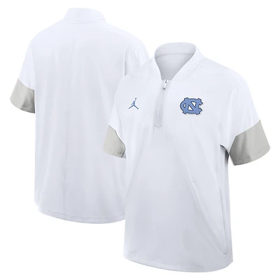 Men's Jordan Brand White North Carolina Tar Heels 2025 Sideline Short Sleeve Quarter-Zip Dri-FIT Coach Jacket