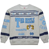 Men's Mitchell & Ness Heather Gray North Carolina Tar Heels All Over Print Sweatshirt
