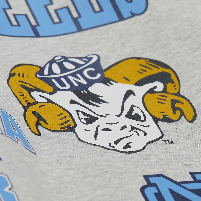 Men's Mitchell & Ness Heather Gray North Carolina Tar Heels All Over Print Sweatshirt