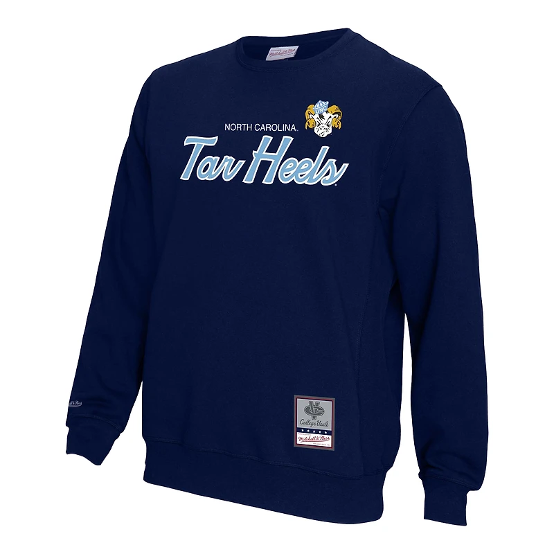 Men's Mitchell & Ness  Navy North Carolina Tar Heels Elite Script Pullover Sweatshirt
