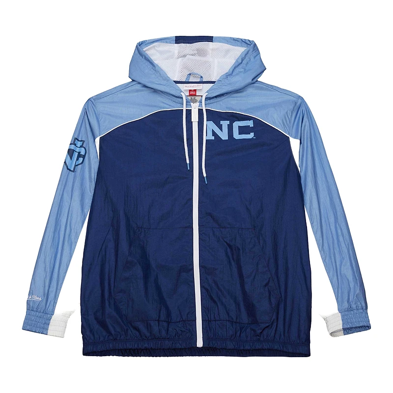 Men's Mitchell & Ness White North Carolina Tar Heels Big Shot Premium Full-Zip Windbreaker