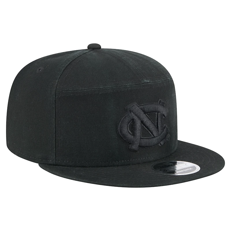 Casquette New Era noire à panneau fendu 9FIFTY pour homme, motif Tar Heels Adventure en toile, motif North Carolina Tar Heels