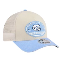Men's New Era  Stone/Carolina Blue North Carolina Tar Heels Frayed Patch 9FORTY M-Crown A-Frame Trucker Adjustable Hat