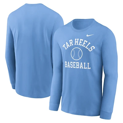 T-shirt à manches longues Nike Carolina Blue North Tar Heels Essential Baseball Arch pour homme