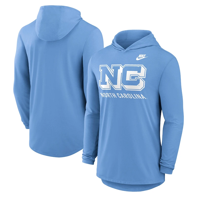 T-shirt à capuche manches longues Nike Carolina Blue North Tar Heels Legacy Tri-Blend Dri-FIT pour homme
