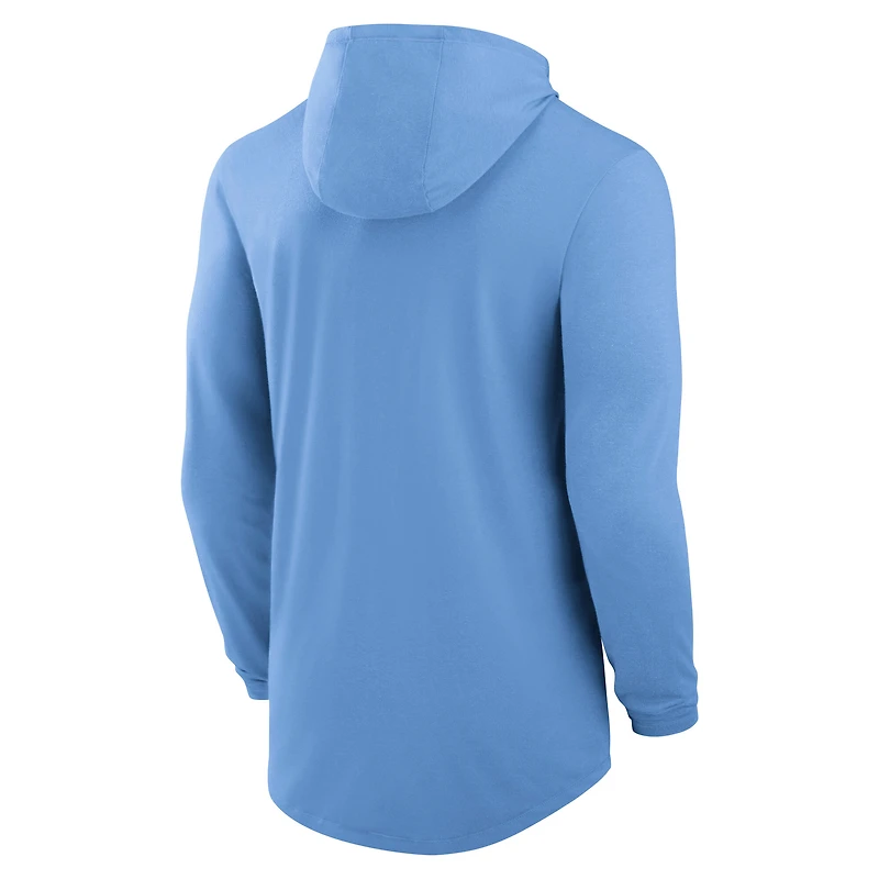 T-shirt à capuche manches longues Nike Carolina Blue North Tar Heels Legacy Tri-Blend Dri-FIT pour homme