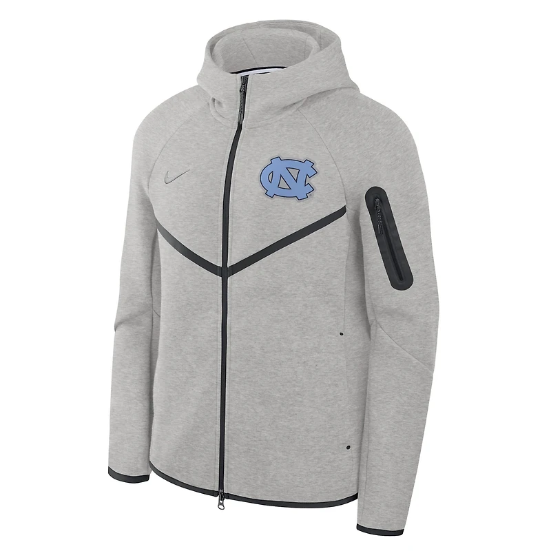 Sweat à capuche zippé Nike Tech Fleece North Carolina Tar Heels gris chiné pour homme