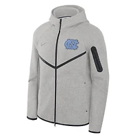 Sweat à capuche zippé Nike Tech Fleece North Carolina Tar Heels gris chiné pour homme