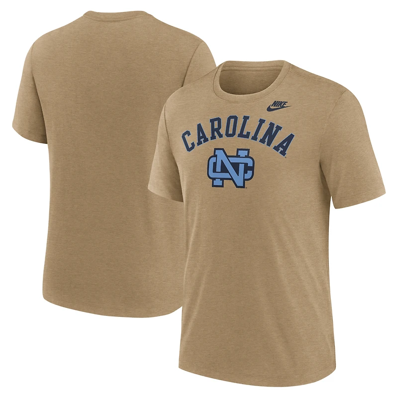 Men's Nike Heather Light Brown North Carolina Tar Heels Legacy Arch Tri-Blend T-Shirt
