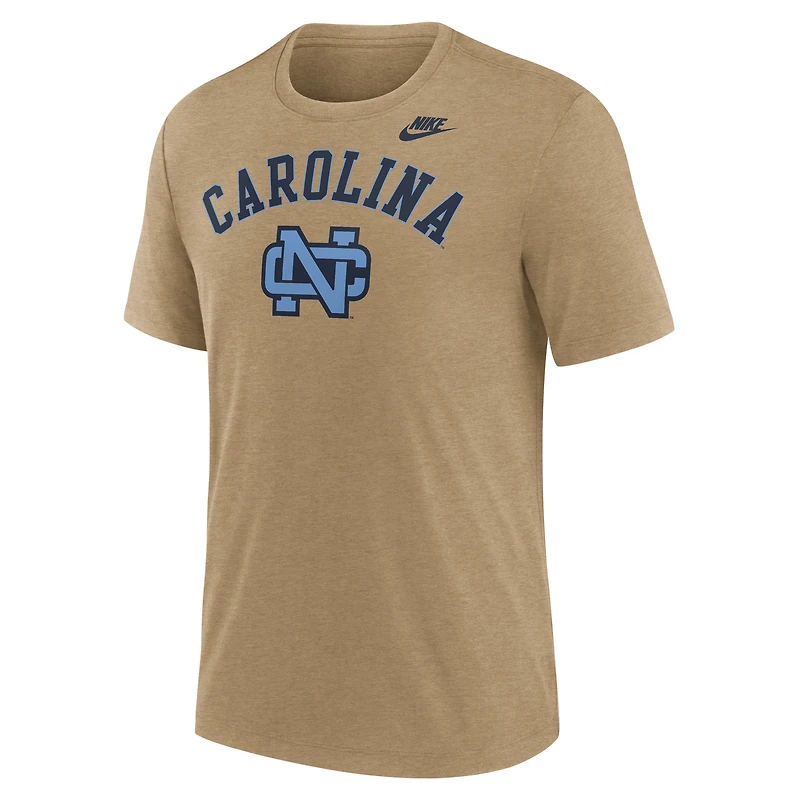 Men's Nike Heather Light Brown North Carolina Tar Heels Legacy Arch Tri-Blend T-Shirt