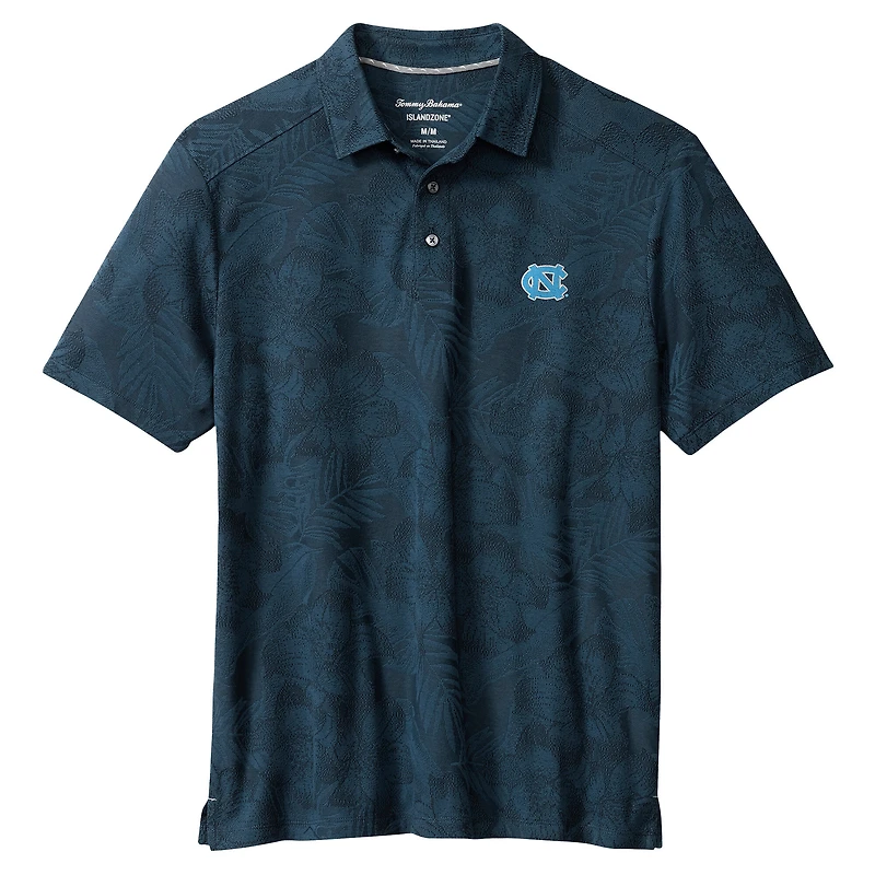 Polo Tommy Bahama bleu marine pour homme, North Carolina Tar Heels, Palm Fresco, Hibiscus, IslandZone®