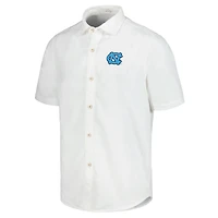 Men's Tommy Bahama White North Carolina Tar Heels Coconut Point Palm Vista IslandZone Camp Button-Up Shirt