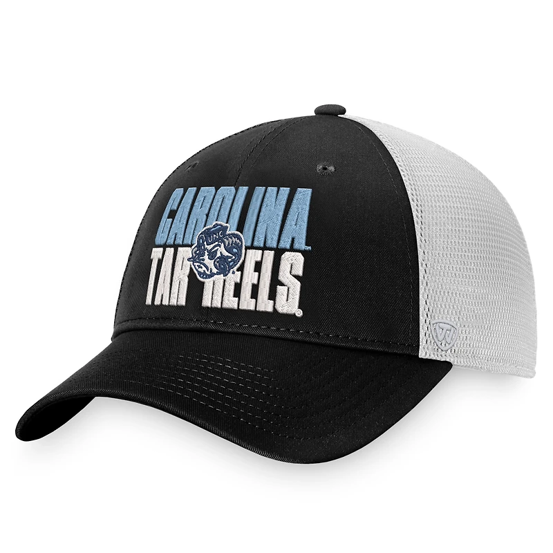 Casquette trucker snapback Top of the World noire et blanche pour homme, North Carolina Tar Heels Stockpile